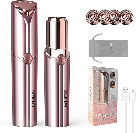 Facial Hair Removal for Women(Luxury), Hair Removal Device, Rechargeable Hair Remover/face shavers, Facial Hair Remover for Upper Lip, Chin, Included 4 x Replacement Heads