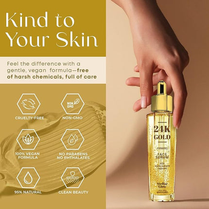 Stellar Glow 24K Gold & Hyaluronic Acid Serum For Face - Dermatologist Tested, Anti-Aging Skin Care, Ultra Hydrating for Blemishes, Dry & Acne-Prone Skin - Korean, Vegan, Clean Beauty - 2 FL. Oz