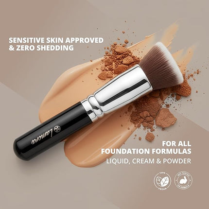Lamora Makeup Brush Foundation Kabuki - Flat Top Face Brush for Liquid, Cream, and Powder Cosmetics - Full Coverage Blending, Buffing, Stippling, Contouring