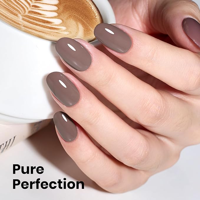 Beetles Brown Gel Nail Polish - 15ML Hema-Free Grey Brown Color Nail Polish Long-Lasting High Gloss Soak Off Latte Routine Uv Gel Polish Color Bottle Salon 0.51 Fl Oz