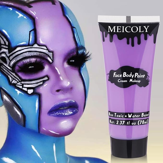 MEICOLY Cream Light Purple Face Body Paint,2.37Oz Large Tube Water Based Full Body Paint for Adults and Kids,Lavender Violet Face Paint for Halloween Stage SFX Special Effects Ursula Cosplay Makeup