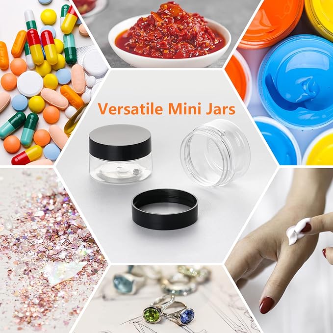 1oz Containers with Lids 28Pack, 1 oz Plastic Container with Lid- Clear Refillable Cosmetic Small Plastic Containers with Black Screw Lid for Liquid and Solid Products (1 oz, 28Pack)