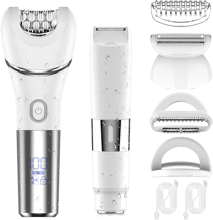 Electric Bikini Epilator for Women, 4 in 1 Hair Removal for Face, Chin, Arm, Leg, Armpit, Bikini Trimmer, IPX7 Waterproof, USB Rechargeable, Wet & Dry Lady Shaver,LED Lighting,2 Speeds,Travel Gift