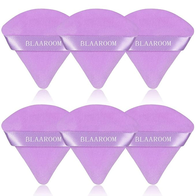 BLAAROOM 6 Pieces Powder Puff Face Makeup Velour Soft Triangle Powder Puffs for Loose Powder Mineral Powder Body Powder Wet Dry Cosmetic Foundation Sponge Makeup Tool - Purple