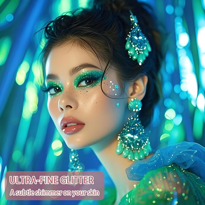 Etercycle Body Shimmer Spray, Green Fine Glitter Spray for Hair and Body, Longwear and Quick Drying Face Shimmer Powder Sparkly Glitter Gifts for Rave Accessories Easter Christmas Halloween Clothes