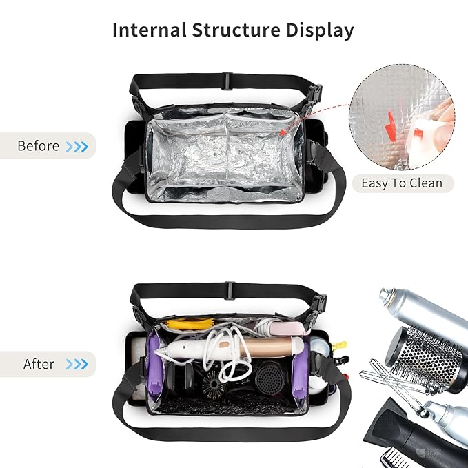 Hairdresser Bag, Professional Makeup Bag for Hairstylist, Large Capacity Hairdressing Bag with Shoulder Strap and Waist Belt, Travel Hairdressing Tools Storage Organizer with Heat Insulation Material