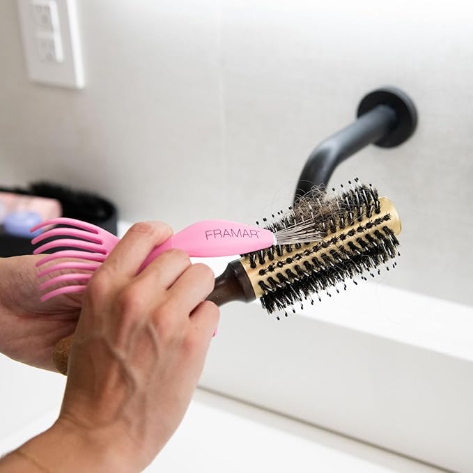 FRAMAR Premium Hair Brush Cleaner Tool – Hairbrush Cleaner Tool, Brush Cleaner Tool for All Types, Comb Cleaner – 2 in 1 Design Removes Hair & Build up Instantly – Pink