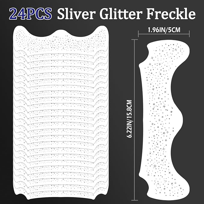 24PCS Sliver Glitter Freckles Tattoo, Sliver Freckles Temporary Face Tattoo, Sliver Star Freckle, Body Face Glitter for Women Girls, Waterproof Long-Lasting Party, Festival, Concert Makeup Accessories