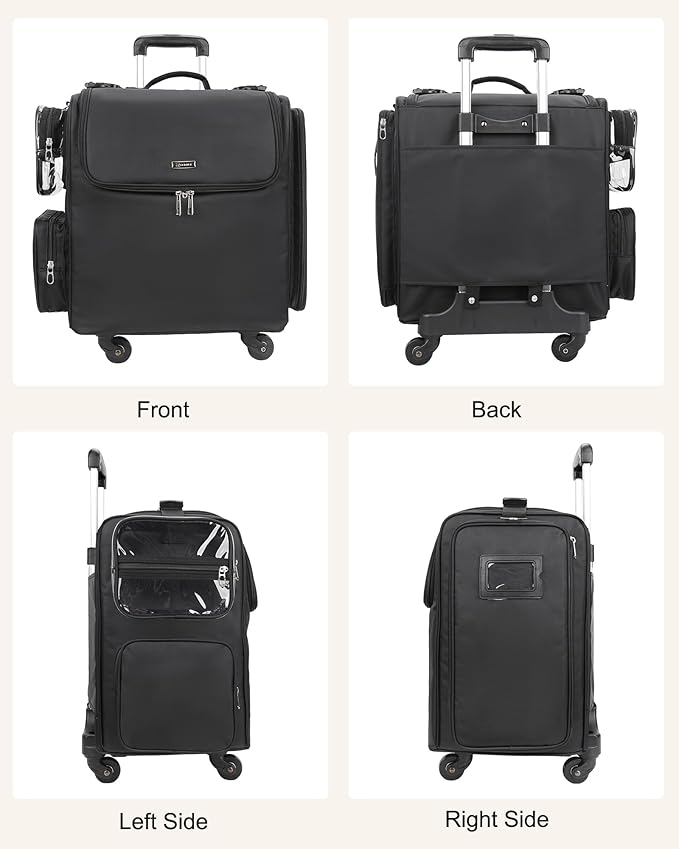 Relavel Rolling Makeup Train Case, Hairstylist Traveling Bag with 4 Wheels, Heat Insulation Full Layer, Adjustable Dividers, Hair Tools and Cosmetics Storage Organizer Trolley Suitcase Makeup Cart