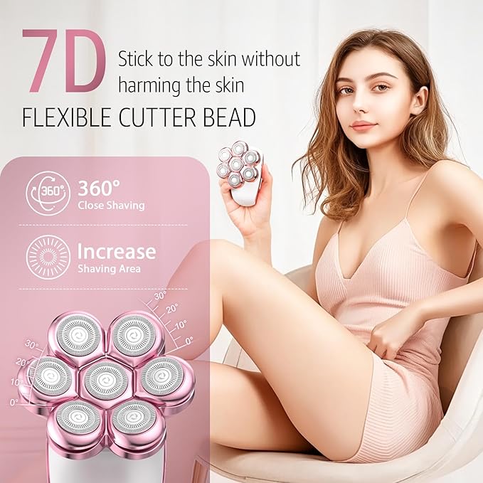 Electric Razors for Women Legs: Rechargeable Body Shaver - Waterproof Wet Dry Hair Remover - Trimmer for Lady Face Underarms (Pink)