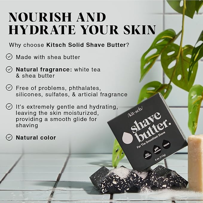 Kitsch Shaving Soap for Men - Hydrating Shave Butter & Shave Soap Bar - Nourishing Bar Soap for Smooth, Irritation-Free Shave – Paraben, Silicone & Sulfate-Free - Vegan, Made in USA - 4 oz