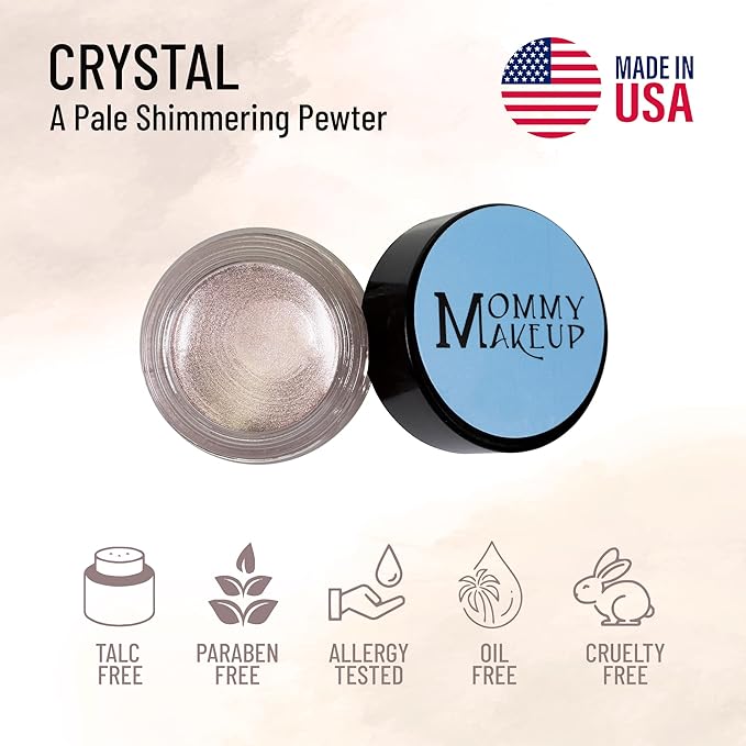 Mommy Makeup Any Wear Creme Eyeshadow - Waterproof, Crease-Proof, Long Lasting, High Pigment, Oil-free - Cream to Powder for Eyes, Cheeks & Lips (Crystal)