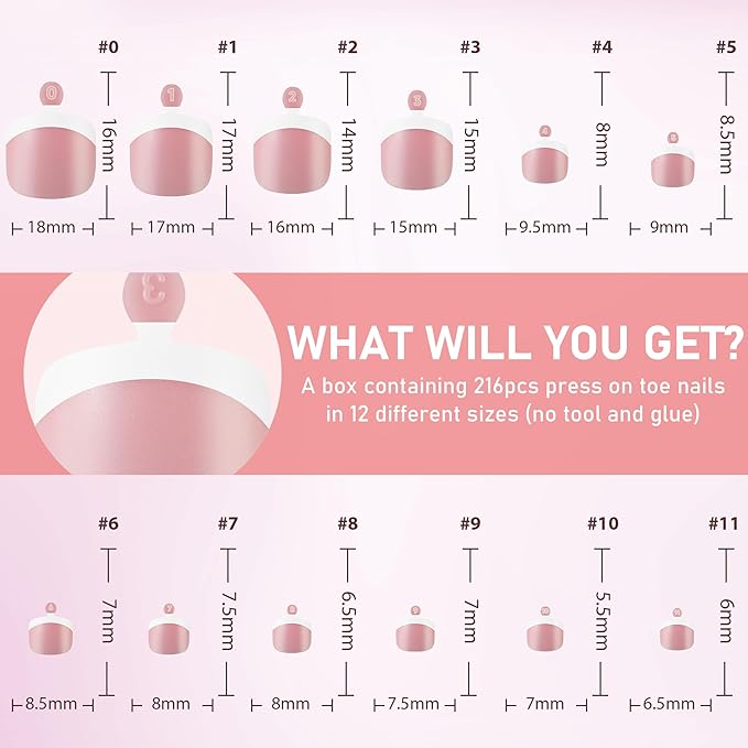UNA GELLA French Toe Nail Press Ons 312pcs Peach Pink Full Cover Toe Nail Tips Press On Nails Soft Gel Fake Toe Nails Tips Gel Toe Nail Tips Fake Acrylic Toenails for Nail Extensions 12 Sizes
