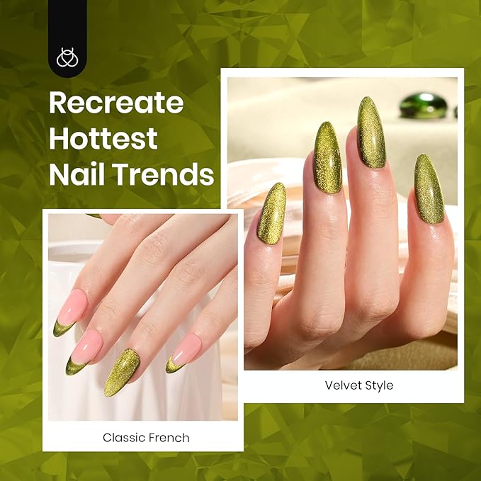 Beetles Olive Green Cat Eye Gel Nail Polish, 15ML Holographic Glitter Magnetic Soak Off UV Nail Art Manicure Gifts for Women