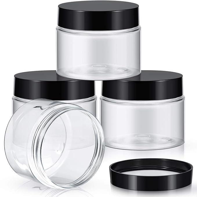 Patelai 4 Pieces Round Wide-mouth Leak Proof Plastic Container Jars with Lids for Travel Storage Makeup Beauty Products Face Creams Oils Salves Ointments DIY Making(6 Ounce,Black)