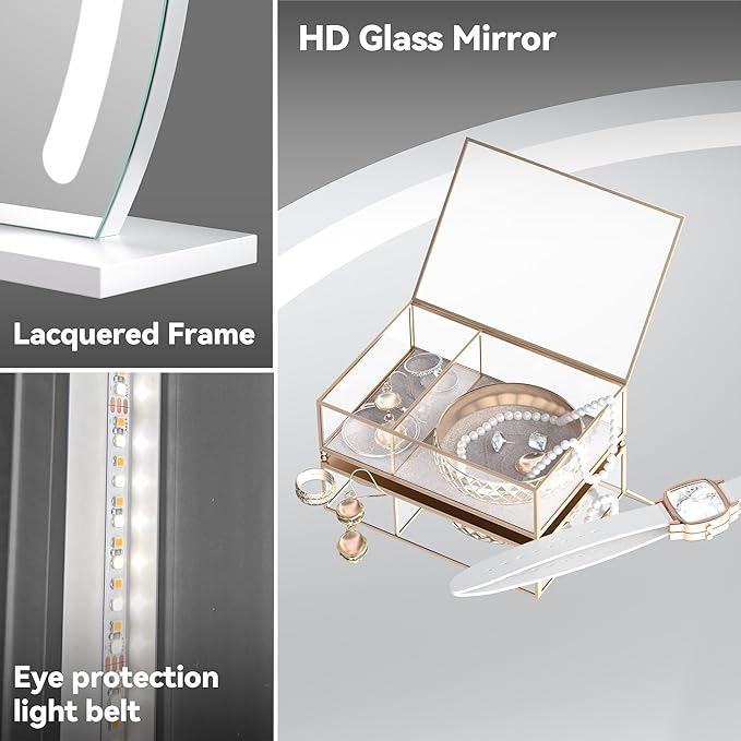 Hasipu Vanity Mirror with Lights, 24" x 22" LED Makeup Mirror, Lighted Makeup Mirror with Lights, Smart Touch Control 3 Colors Dimmable Mirror White