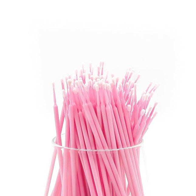 i-Laesh 200Pcs Medium Tip Micro Brushes - Microswabs for Eyelash Extensions - Microbrush Applicators Brush - Cotton Swabs Qtips for Eye Dental Lashes Eyebrow and Personal Care (Pink)