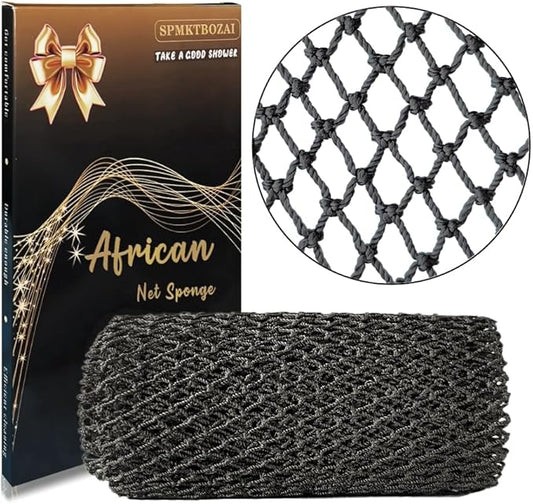 African Net Sponge Authentic, African Exfoliating Sponge Real African Net Black Owned, African Bath Sponge Back Scrubber, Body Exfoliator Shower Bath Accessories (Black)