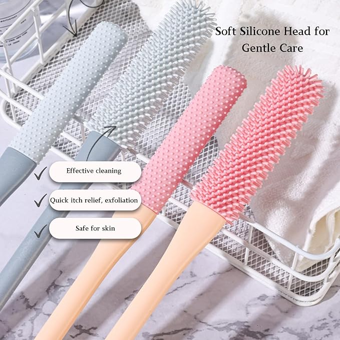 Toe Cleaning Brush with 15.7" Long Handle,Shower Foot Scrubber,No Bending, Ideal for Seniors, Expecting Mothers, Men & Women | Foot Scrubber & Anti-Itch Exfoliating Brush (2 Pack) (Pink)