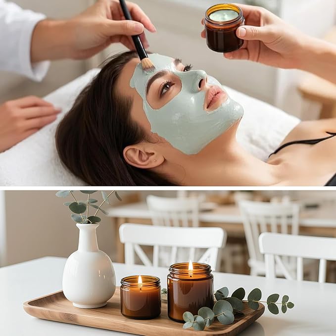 2oz Amber Glass Jars with Lids - 40 Pack Leakproof Small Cosmetic Containers with Inner Liners, Wide-Round Smooth Mouth, Sealable for Creams, Lotions, Essential Oils, Body Butter, Travel Samples