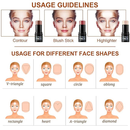 3Pcs Contour Stick Makeup Set, Shades with Highlighter Blush Bronzer Stick Kit for Sculpt the Cheeks and All Skin Type, Longwear Smooth Non-greasy Formula for All Skin Types, #2 NEUTRAL