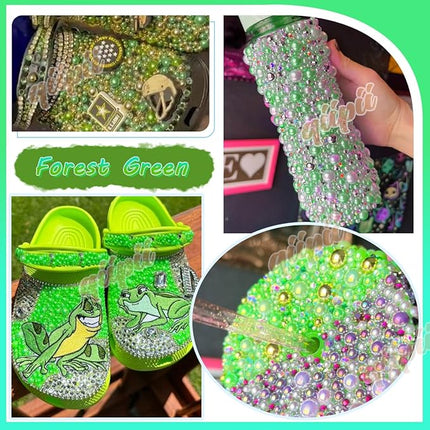 qiipii 2 Styles Solid Green+ Light Green AB Flatback Pearls for Bedazzling Crafting 3mm-10mm Half Round Pearls Beads Gems Bedazzler Kit for Nails Face Eyes Makeup Tumblers Bottles Crafts Shoes﻿ Beauty