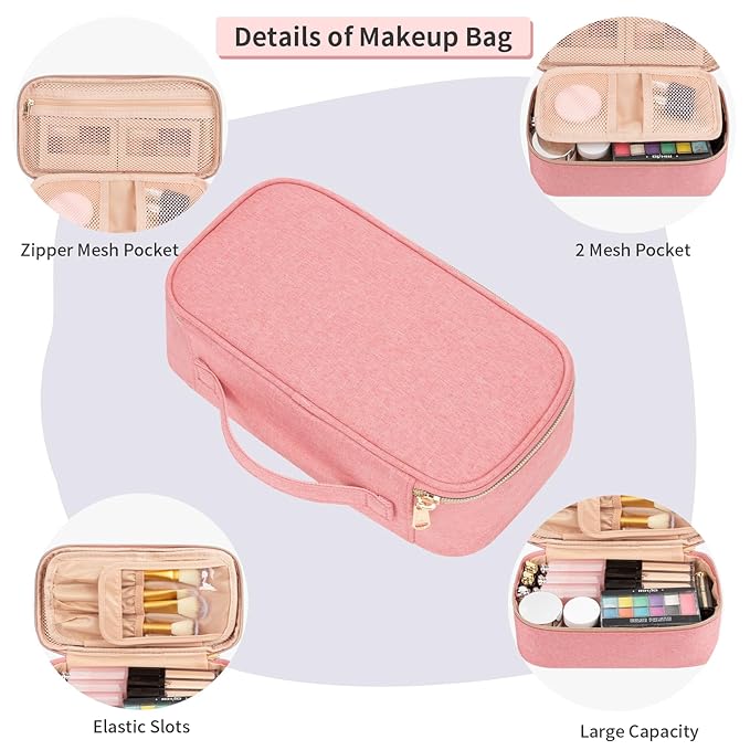 OCHEAL Small Cosmetic Bag,Portable Cute Travel Makeup Bag for Women and Girls Makeup Brush Organizer Cosmetics Pouch Bags-Pink