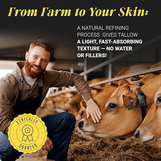 Non-Greasy Beef Tallow for Face Moisturizer Cream 5OZ Shea Butter, Vitamin E, Whipped Grass Fed Beef Tallow for Skin, Body, Hair, Lotion for Women & Men, Anti-Aging Face Moisturizer