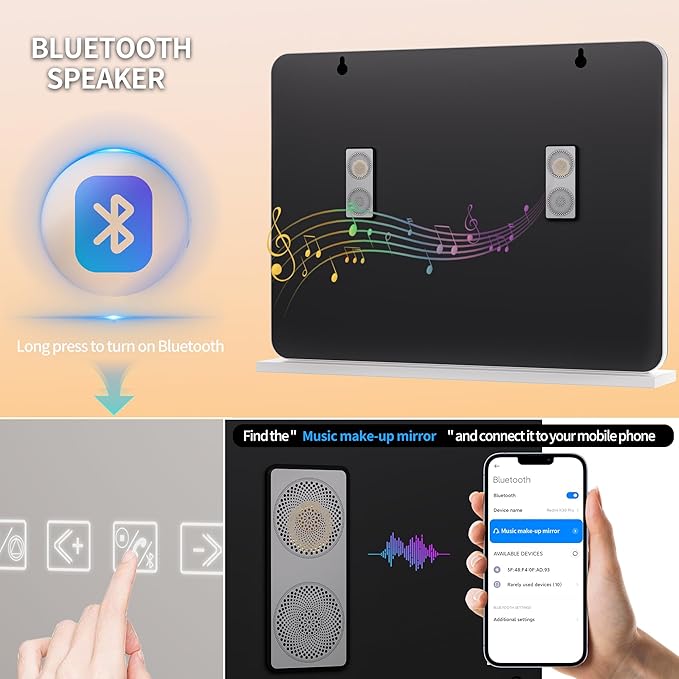 Hasipu Vanity Mirror with Lights and Bluetooth Speaker, 31.5" x 23.6" Hollywood Mirror, Makeup Mirror with 17 Dimmable Bulbs and 10X Magnification, 3 Colors Modes, USB Charging Port, Type-C (White)