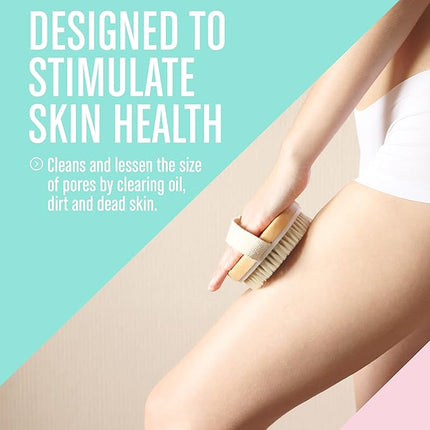 Dry Body Brush (1 Pack) - Reduce Cellulite, Dry Brush for Cellulite and Lymphatic Drainage, Exfoliating Brush with Soft Massage Nodules, Shower Brush Body Scrubber (100% Natural Bristle Brush)
