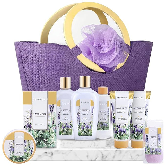 spa luxetique Gift Baskets for Women, Spa Gifts for Women - 10pcs Lavender Bath and Body Sets with Body Lotion, Bubble Bath, Relaxing Spa Sets, Birthday Valentine's Day Gifts for Her