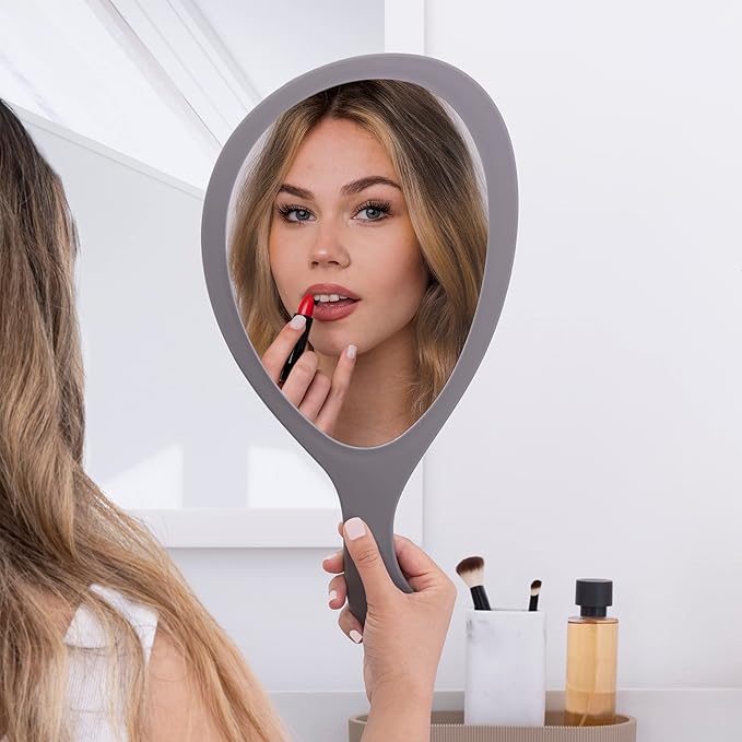 Zadro Large Hand Mirror with Handle Salon Mirrors for Hair Stylist, Big Handheld Mirror Makeup Mirror Wall Mounted Hang (1, Pebble Gray, Medium: 15" x 8")