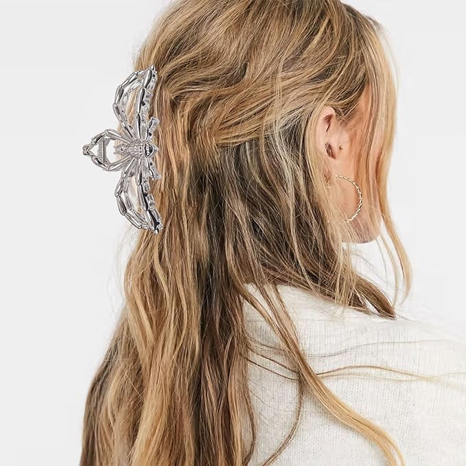 3 Pcs Halloween Claw Clips for Women, Gothic Hair Claws Silver Metal Spider Big Jaw Clamps Hair Accessories for thick Hair Styling Tool Holiday Gifts(Silver)