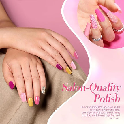 Born Pretty 15 Colors Nail Polish Set, Quick Dry Nail Polish Kit Pink Red Silver Gold Glitter Color Changing Orange Nail Lacquer Glossy Nail Polish Manicure Set for Valentines Day Gift