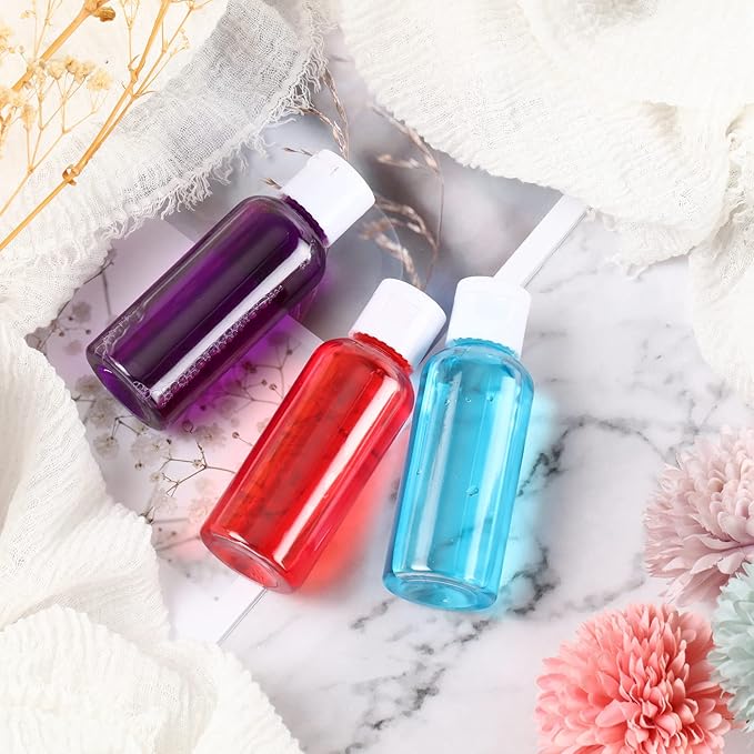 Eccliy 100 Pack 2 oz Travel Bottles Plastic Bottles with Lids Refillable Travel Size Cover Cap Plastic Liquid container for Toiletries Lotions Shampoo Creams Dispensing with 5 Funnels(Clear)