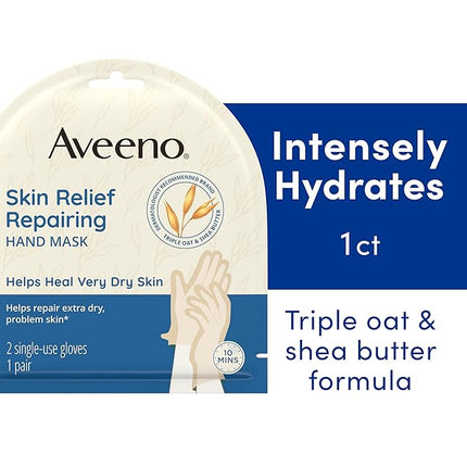 Aveeno Stress Relief Gift Set, Skincare Set for Sensitive Skin with Soothing Body Wash & Moisturizing Body Lotion, plus, Skin Relief Repairing Hand Masks for Very Dry Skin, 3 Items