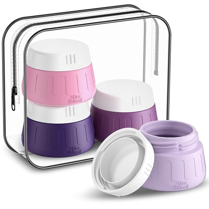 Gemice 2 oz Travel Containers for Toiletries, 4-Pack TSA Approved Travel Size Toiletries Containers for On-the-Go, Small Leak-Proof Travel Essentials Silicone Jar for Shampoo, Lotions, Cleanser