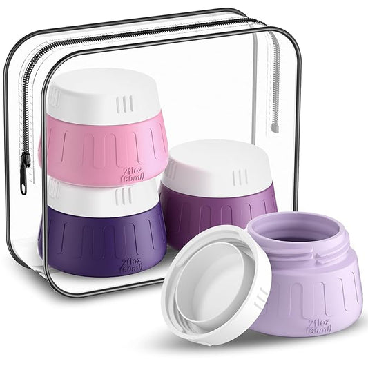 Gemice 2 oz Travel Containers for Toiletries, 4-Pack TSA Approved Travel Size Toiletries Containers for On-the-Go, Small Leak-Proof Travel Essentials Silicone Jar for Shampoo, Lotions, Cleanser