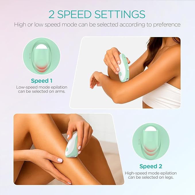 Epilators Hair Removal for Women with 21 Tweezers & LED Light, 2 Speeds Cordless Epilator for Women, Electric Hair Removal Epilators Rechargeable for Arms & Legs HR110 (Light Green)
