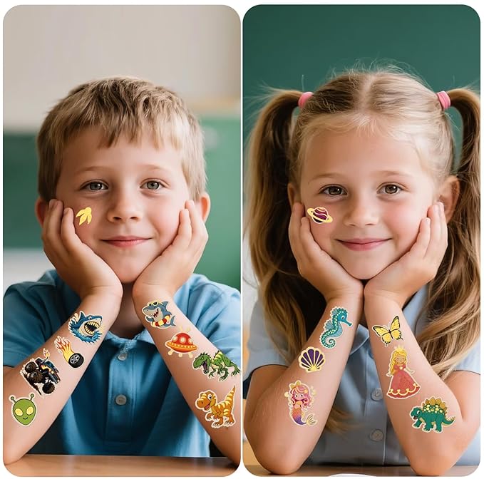 180 PCS Glow in The Dark Temporary Tattoos for Kids Boys Girls Luminous Truck Mermaid Unicorn Dinosaur Shark Animal Space Fake Tattoo Stickers for School Show Birthdays Halloween Party Supplies