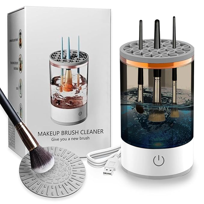 Electric Makeup Brush Cleaner Machine, Quick Efficient Deep Cleaning Makeup Brush, Automatic Spinning Cosmetic Brush Cleaner All Types of Brushes Portable Compact Design for Travel Home Use