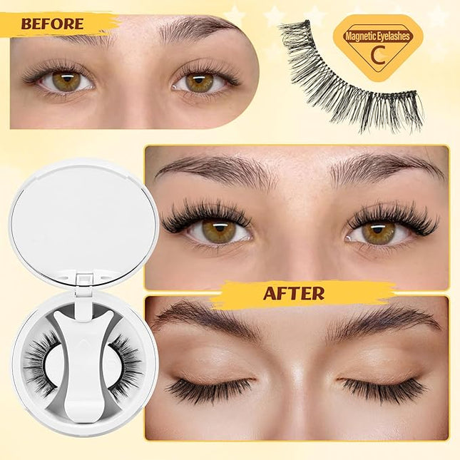 QUEWEL Magnetic-Eyelashes with Applicator, Portable Magnetic Eyelashes Natural Look, Upgrade 2 Magnet False Eyelashes More Easy to Wear, Easy to Use and Remove (Magnetics NZH-C)
