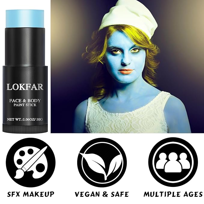 Light Blue Face Body Paint Stick, Eye Black Stick for Sports, Waterproof Full-Coverage Blue Face Makeup for Halloween Avatar Sally Corpse Bride Cosplay Makeup
