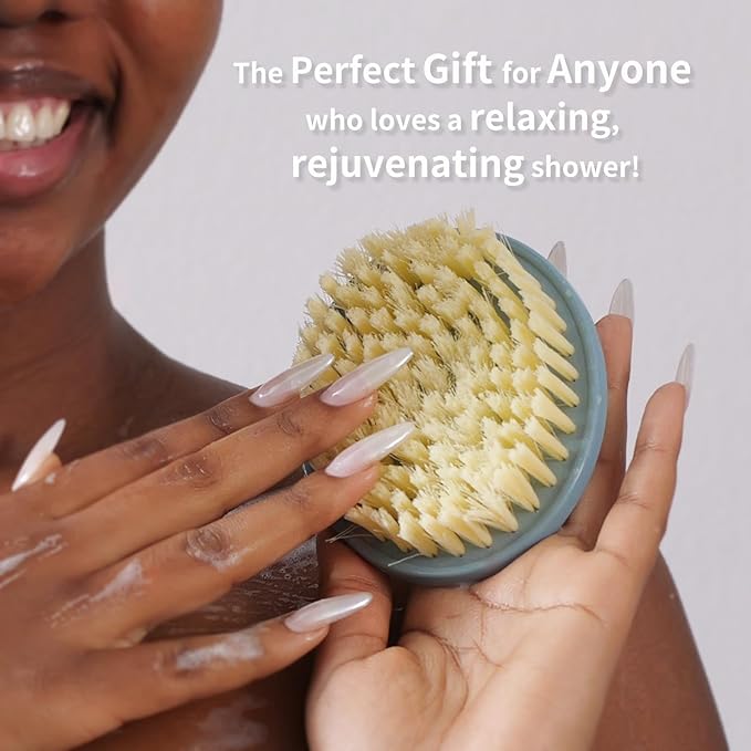 Body Scrubber 4 Pack, BEAUTAIL Gentle Exfoliating Shower Bath Brush, Soft Bristle Brushes for Sensitive Skin Women Men, Non-Slip Hand-Clip, Durable and Long Lasting (2pcs Blue+2pcs Gray)