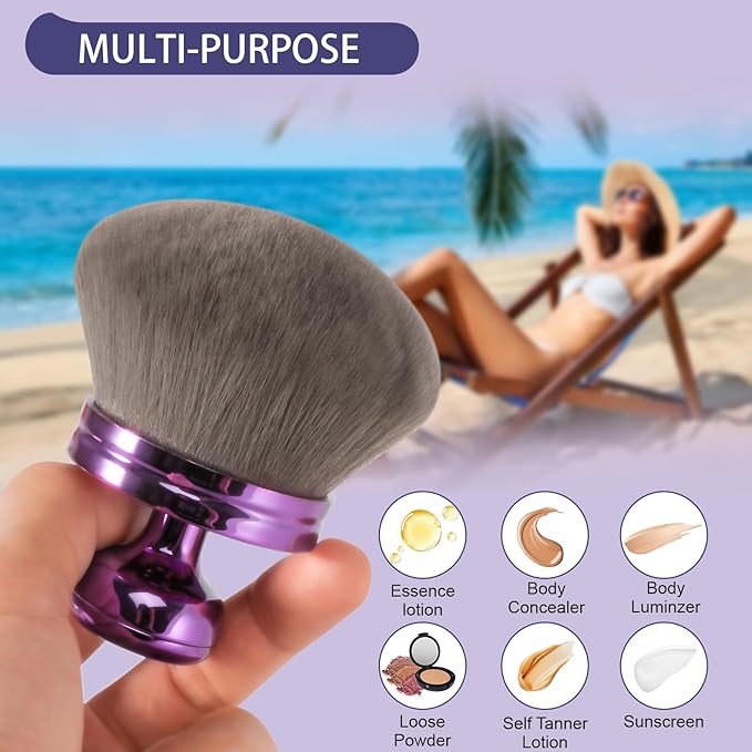 UNIMEIX Extra Large Body Makup Brush for Self Tanner with Drawstring Bag, 3.2 Inch Blend and Blur Body Sunscreen Applicator for Face, Legs, Body, Cream and Foundation (Purple)