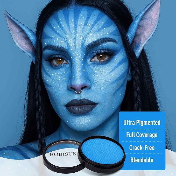 BOBISUKA Sky Blue Face Body Paint, Water-Based Face Painting Kit & Body Paints, Kids Adults Facepaint for Halloween Stitch Mermaid Sally Corpse Bride Emo Makeup, Costume Cosplay Party Theater & Stage
