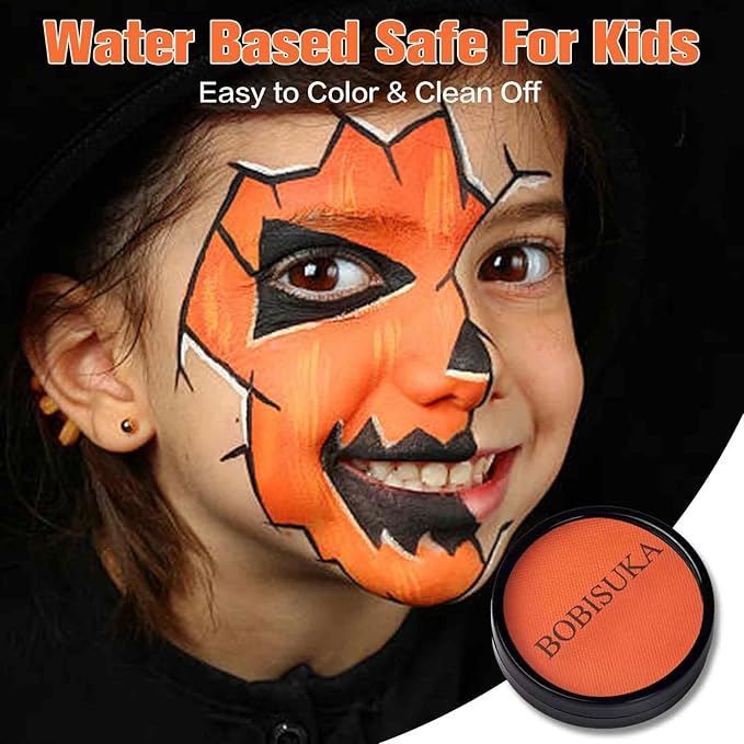 BOBISUKA Orange Face Body Paint, Water-Based Face Painting Kit & Body Paints, Kids Adults Facepaint for Halloween Pumpkin Scarecrow Fox Leopard & Tiger Makeup, Costume Cosplay Party Theater & Stage