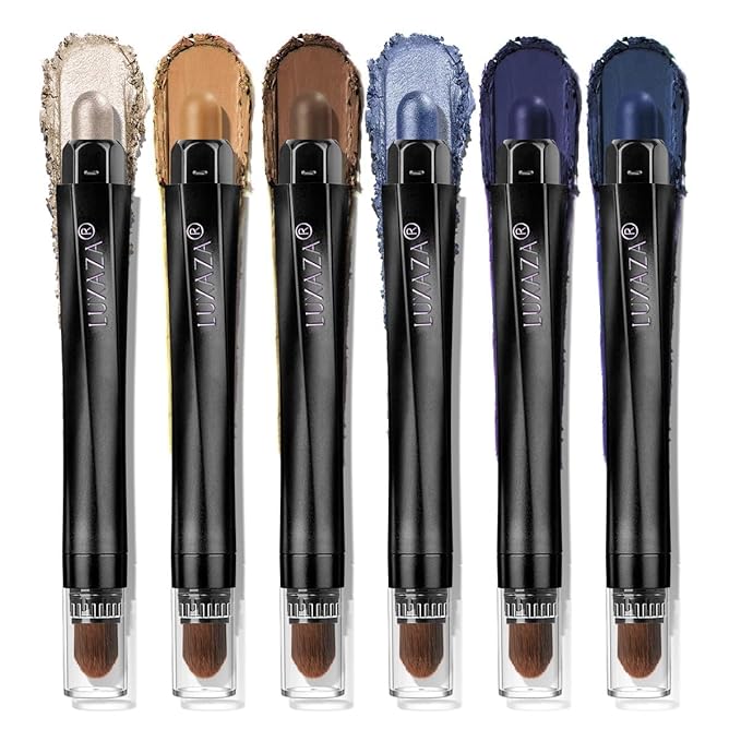 Blue Eyeshadow Stick Makeup 6PCS Set, Dark Blue Brown Metallic Shimmer Matte Cream Eye Shadow Eyeliner Brightener Pencil Crayon - JEANS BLUE