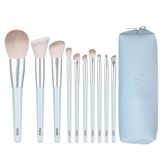 MSQ Make Up Brushes 10Pcs Powder Brushes Stipple Brush Synthetic Hair Makeup Brush Set with Bag for Powder Blending Contour Eyeshadow Eyeliner Nose Shader Concealer