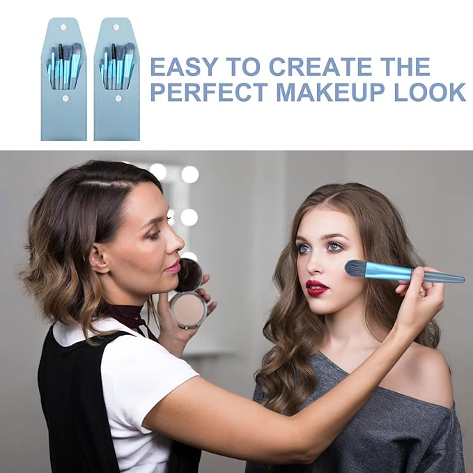 10 Sets Travel Size Makeup Brushes Set Mini Face Make up Brushes Brushes Bag for Makeup Party Favors Wedding Bridal Shower Favors Bridesmaid Gift Bachelorette Party Gift (Light Blue, 10pc)